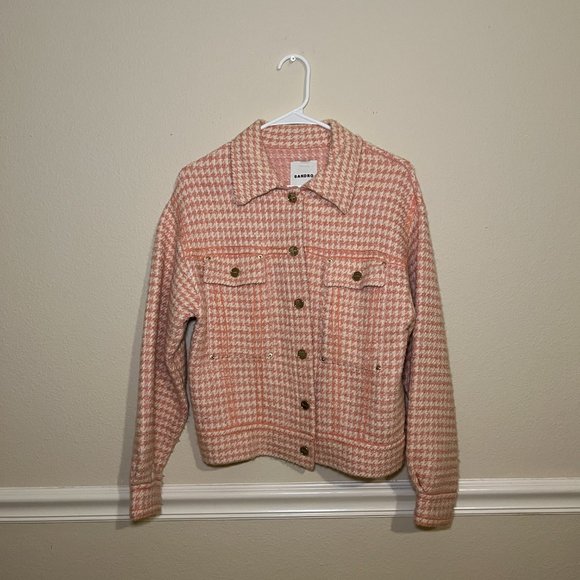 Sandro Houndstooth Tweed Jacket Light Pink - Picture 3 of 7